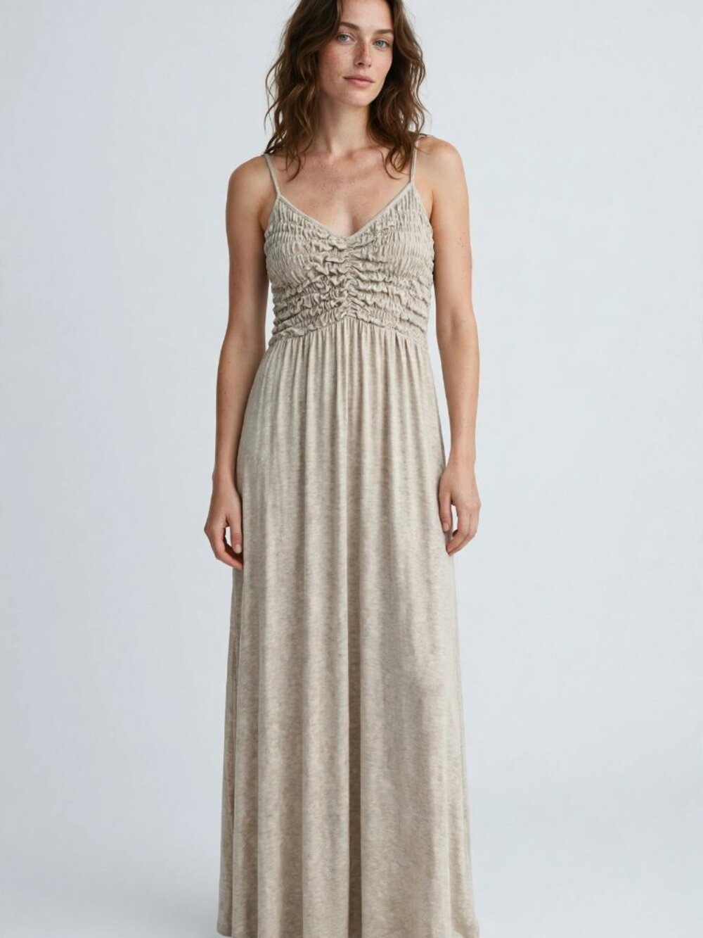 Free People free-est Heathered Jersey Maxi Dress Natural XL NWT